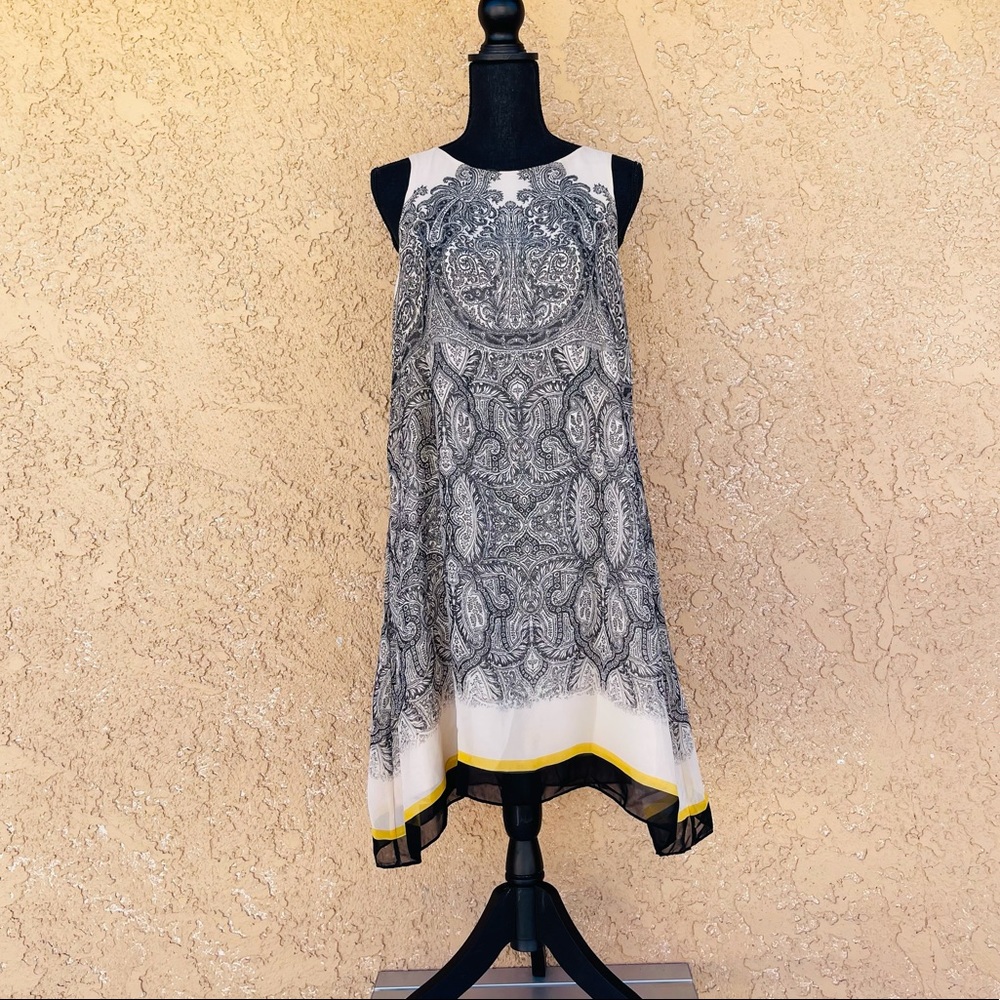 Max Studio Scarf print Boatneck Sleeveless A-Line Shift Dress